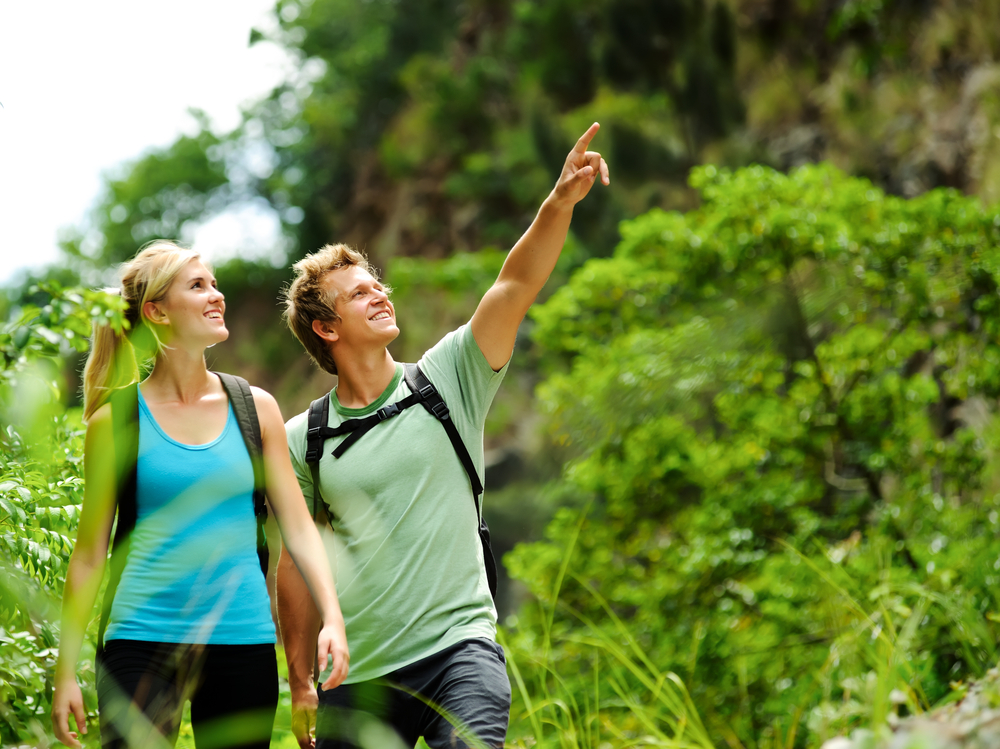 Couple on a nature hike in spring