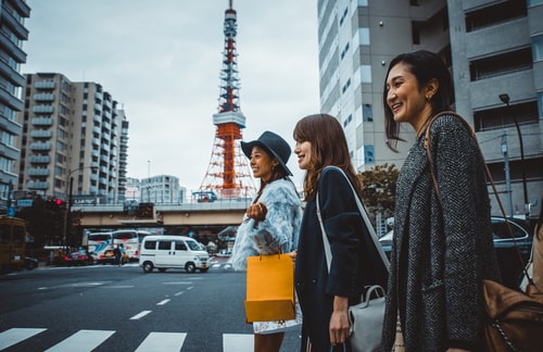 Japanese women walking in Tokyo