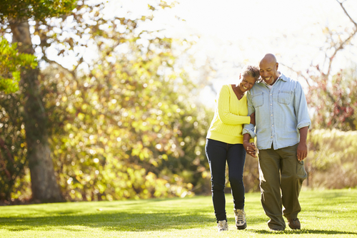 Senior couple walking together in the park